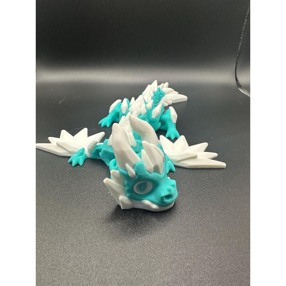 3D-Printed Frost  Dragon Mystical Articulated  8 Inch Teal/White